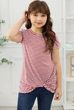Load image into Gallery viewer, Girls Striped Round Neck Twisted Tee Shirt