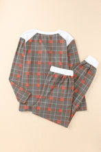 Load image into Gallery viewer, Plaid Contrast Buttoned Top and Pants Loungewear Set