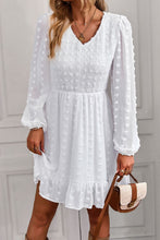 Load image into Gallery viewer, Swiss Dot Smocked V-Neck Ruffled Hem Dress