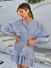 Load image into Gallery viewer, Gingham Button Front Belted Layered Dress