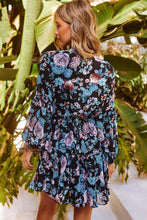 Load image into Gallery viewer, Floral Buttoned Puff Sleeve Tiered Dress