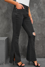 Load image into Gallery viewer, Side Slit Distressed Flare Jeans