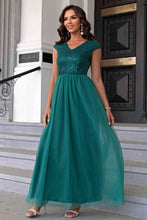 Load image into Gallery viewer, Sequin V-Neck Mesh Maxi Dress
