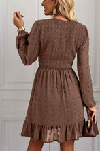 Load image into Gallery viewer, Swiss Dot Smocked V-Neck Ruffled Hem Dress
