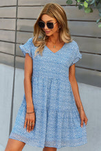 Load image into Gallery viewer, Printed V-Neck Short Sleeve Tiered Dress