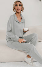 Load image into Gallery viewer, Snap Collar Top and Lounge Pants Set