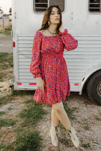 Load image into Gallery viewer, Printed Square Neck Flounce Sleeve Ruffle Hem Dress