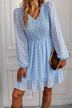 Load image into Gallery viewer, Swiss Dot Smocked V-Neck Ruffled Hem Dress