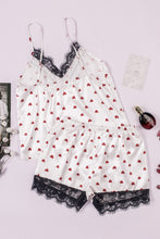 Load image into Gallery viewer, Heart Print Lace Trim Cami and Shorts Pajama Set