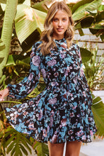 Load image into Gallery viewer, Floral Buttoned Puff Sleeve Tiered Dress