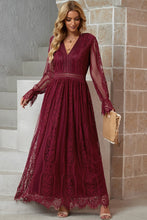 Load image into Gallery viewer, Scalloped Hem Flounce Sleeve Lace V-Neck Maxi Dress