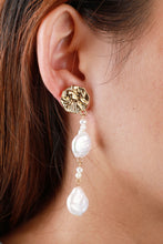 Load image into Gallery viewer, Textured Gold-Plated Pearl Drop Earrings