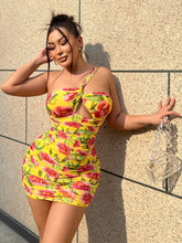 Load image into Gallery viewer, Floral Cutout Ruched One-Shoulder Mini Dress