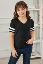 Load image into Gallery viewer, Girls Striped V-Neck Tee Shirt