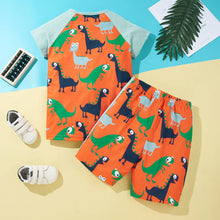 Load image into Gallery viewer, Boys Dinosaur Print Raglan Sleeve T-Shirt and Shorts Set