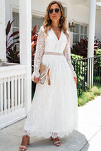 Load image into Gallery viewer, Scalloped Hem Flounce Sleeve Lace V-Neck Maxi Dress