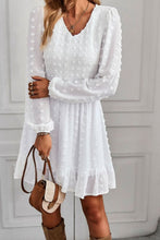 Load image into Gallery viewer, Swiss Dot Smocked V-Neck Ruffled Hem Dress