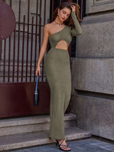 Load image into Gallery viewer, Ribbed Cutout Single Shoulder Maxi Dress