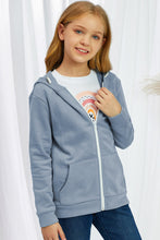 Load image into Gallery viewer, Girls Zip-Up Drawstring Hooded Jacket with Pockets