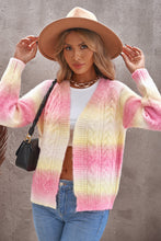 Load image into Gallery viewer, Tie-Dye Cable-Knit Raglan Sleeve Open Front Cardigan
