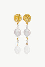 Load image into Gallery viewer, Textured Gold-Plated Pearl Drop Earrings
