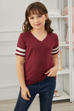 Load image into Gallery viewer, Girls Striped V-Neck Tee Shirt