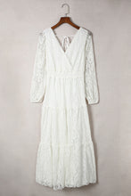 Load image into Gallery viewer, Puff Sleeve Tie-Back Lace Surplice Dress