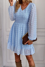 Load image into Gallery viewer, Swiss Dot Smocked V-Neck Ruffled Hem Dress