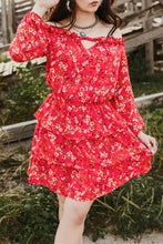 Load image into Gallery viewer, Floral Frill Trim Off-Shoulder Layered Dress