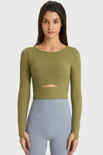 Load image into Gallery viewer, Cutout Long Sleeve Cropped Sports Top