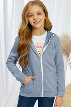 Load image into Gallery viewer, Girls Zip-Up Drawstring Hooded Jacket with Pockets