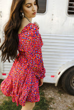 Load image into Gallery viewer, Printed Square Neck Flounce Sleeve Ruffle Hem Dress