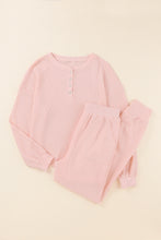 Load image into Gallery viewer, Quarter Snap Waffle Knit Long Sleeve Lounge Set