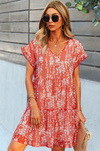 Load image into Gallery viewer, Printed V-Neck Short Sleeve Tiered Dress