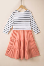 Load image into Gallery viewer, Striped Two-Tone Round Neck Tiered Dress