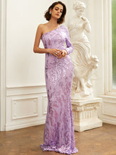 Load image into Gallery viewer, Sequin One-Sleeve Floor-Length Dress
