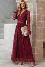 Load image into Gallery viewer, Scalloped Hem Flounce Sleeve Lace V-Neck Maxi Dress