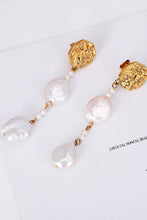 Load image into Gallery viewer, Textured Gold-Plated Pearl Drop Earrings