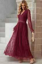Load image into Gallery viewer, Scalloped Hem Flounce Sleeve Lace V-Neck Maxi Dress