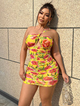 Load image into Gallery viewer, Floral Cutout Ruched One-Shoulder Mini Dress