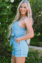 Load image into Gallery viewer, Tied Spaghetti Strap Denim Romper
