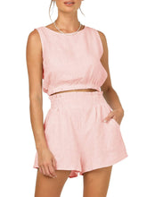 Load image into Gallery viewer, Round Neck Sleeveless Top and Shorts Set
