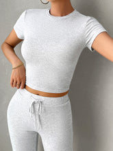 Load image into Gallery viewer, Round Neck Short Sleeve Top and Pants Set
