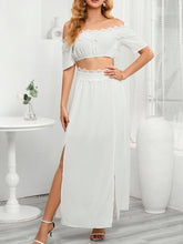 Load image into Gallery viewer, Lace Detail Off Shoulder Top and Slit Skirt Set
