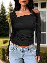 Load image into Gallery viewer, Ruched One Shoulder Long Sleeve T-Shirt
