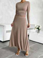 Load image into Gallery viewer, Devine Round Neck Long Sleeve Top and Skirt Set
