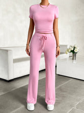 Load image into Gallery viewer, Round Neck Short Sleeve Top and Pants Set
