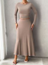 Load image into Gallery viewer, Devine Round Neck Long Sleeve Top and Skirt Set
