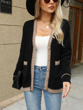 Load image into Gallery viewer, Contrast Trim Button Up Long Sleeve Cardigan
