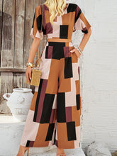 Load image into Gallery viewer, Color Block V-Neck Top and Wide Leg Pants Set
